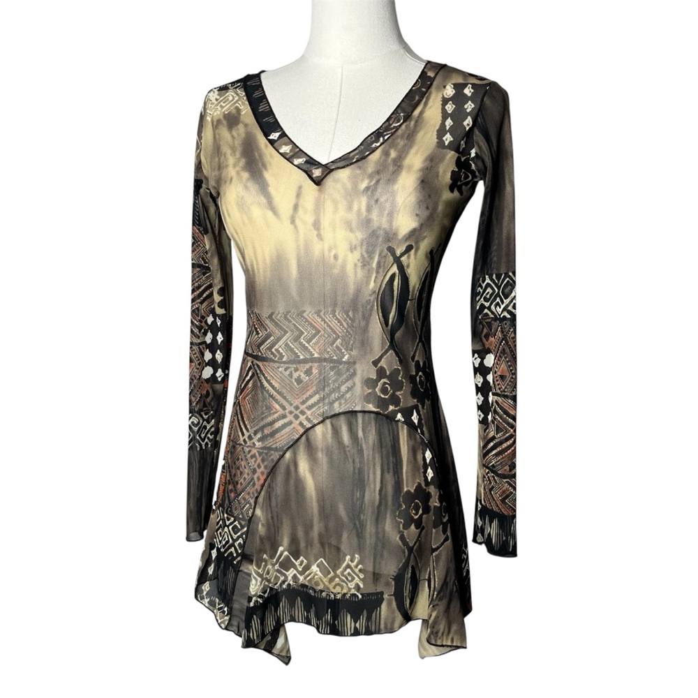 Vintage Brown & Black Printed Tunic Top